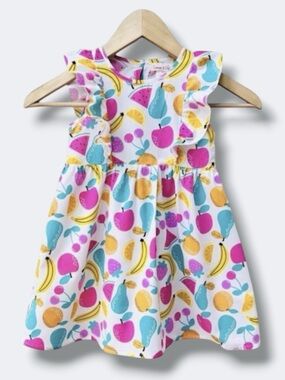 Emma & Elsa Girls Fruit Print Ruffle Dress Size 4T Cotton Summer Play Dress